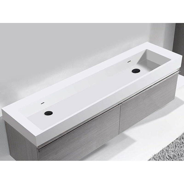 Madeli - Madeli X-Stone Trough Sink, 72'' x 18'' x 4-1/2'', Glossy White, No Faucet Hole - Glossy White