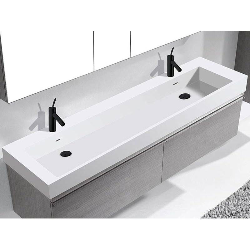 Madeli - Madeli X-Stone Trough Sink, 72'' x 18'' x 4-1/2'', Glossy White, Single Faucet Hole - Glossy White