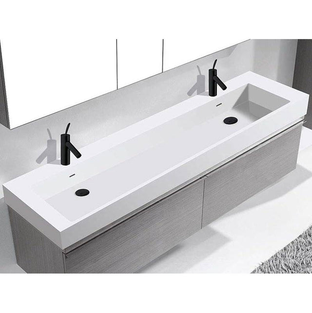 Madeli - Madeli X-Stone Trough Sink, 72'' x 18'' x 4-1/2'', Glossy White, Single Faucet Hole - Glossy White