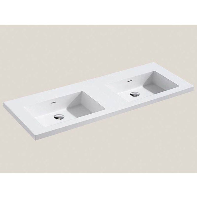 Madeli - Madeli X-Stone Top/Basin, 48'' x 22'' x 2'', Double Basin, Glossy White, No Faucet Hole - White