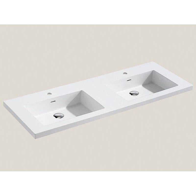 Madeli - Madeli X-Stone Top/Basin, 48'' x 22'' x 2'', Double Basin, Glossy White, Single Faucet Hole - White