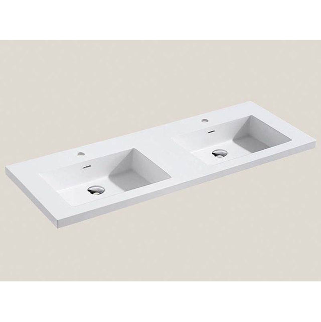 Madeli - Madeli X-Stone Top/Basin, 48'' x 22'' x 2'', Double Basin, Glossy White, Single Faucet Hole - White