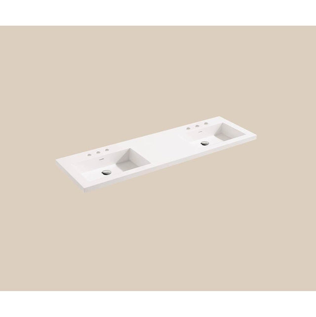 Madeli - Madeli X-Stone Top/Basin, 60'' x 22'' x 2'', Double Basin, Glossy White, 8'' Widespread Faucet Holes - White
