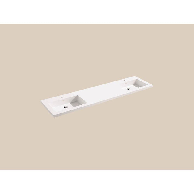 Madeli - Madeli X-Stone Top/Basin, 72'' x 22'' x 2'', Double Basin, Glossy White, Single Faucet Hole - White