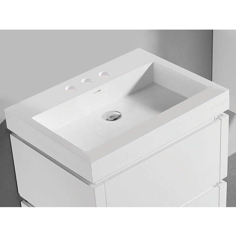 Madeli - Madeli X-Stone Trough Sink, 24'' x 22'' x 4-1/2'', Glossy White, 8'' Widespread Faucet Holes - Glossy White