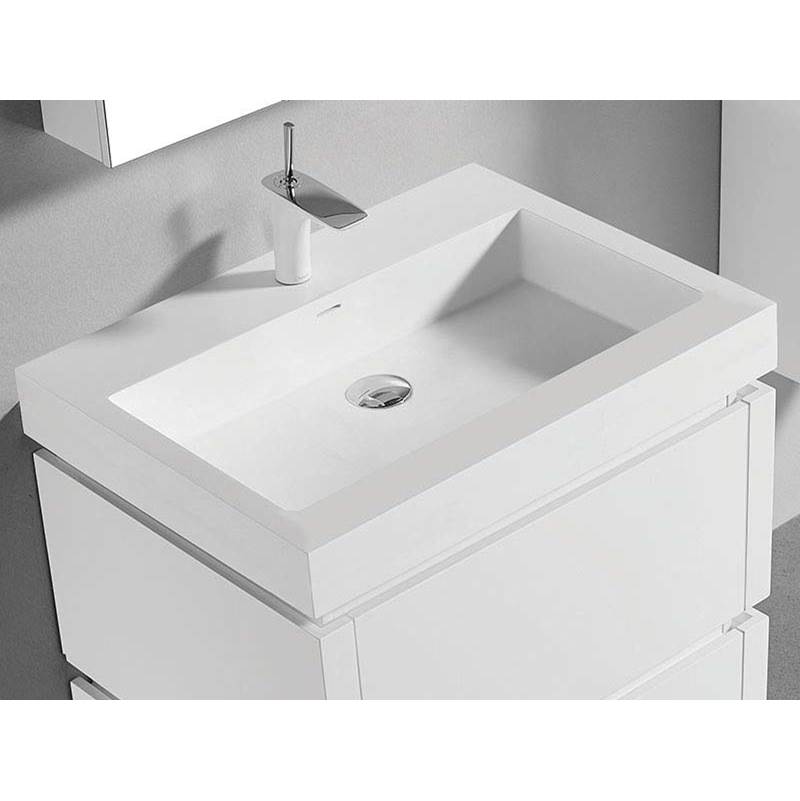 Madeli - Madeli X-Stone Trough Sink, 30'' x 22'' x 4-1/2'', Glossy White, Single Faucet Hole - Glossy White
