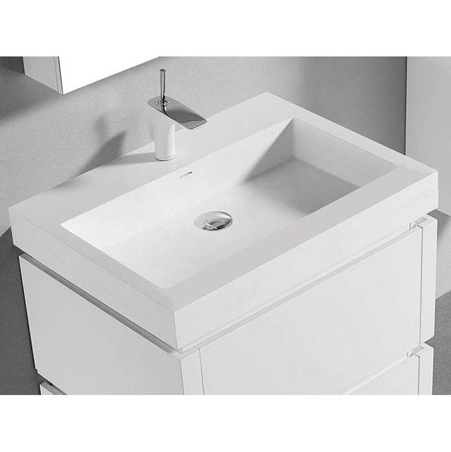 Madeli - Madeli X-Stone Trough Sink, 30'' x 22'' x 4-1/2'', Glossy White, Single Faucet Hole - Glossy White
