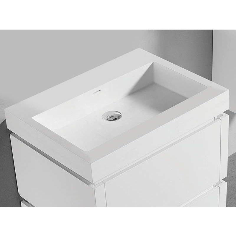 Madeli - Madeli X-Stone Trough Sink, 36'' x 22'' x 4-1/2'', Glossy White, No Faucet Hole - Glossy White