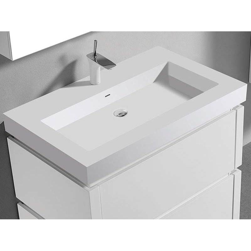 Madeli - Madeli X-Stone Trough Sink, 36'' x 22'' x 4-1/2'', Glossy White, Single Faucet Hole - Glossy White