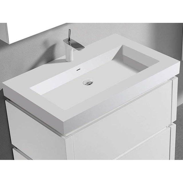 Madeli - Madeli X-Stone Trough Sink, 36'' x 22'' x 4-1/2'', Glossy White, Single Faucet Hole - Glossy White