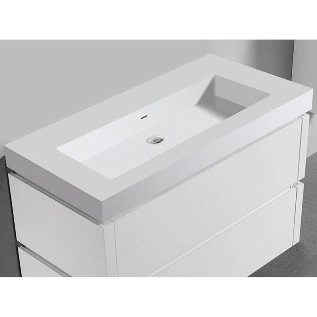 Madeli - Madeli X-Stone Trough Sink, 42'' x 22'' x 4-1/2'', Glossy White, No Faucet Hole - Glossy White