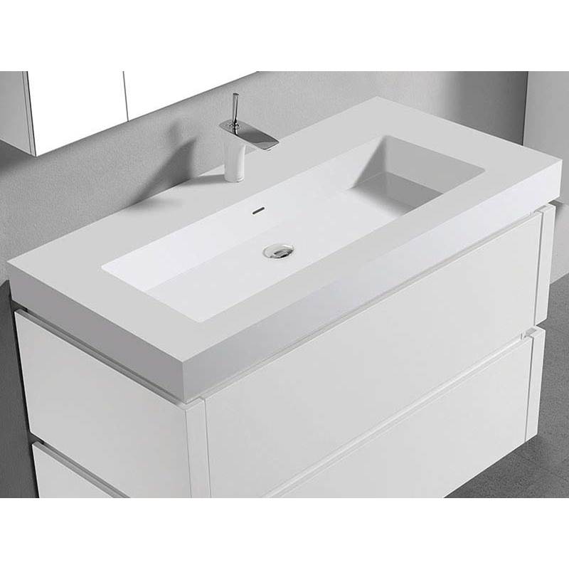 Madeli - Madeli X-Stone Trough Sink, 42'' x 22'' x 4-1/2'', Glossy White, Single Faucet Hole - Glossy White