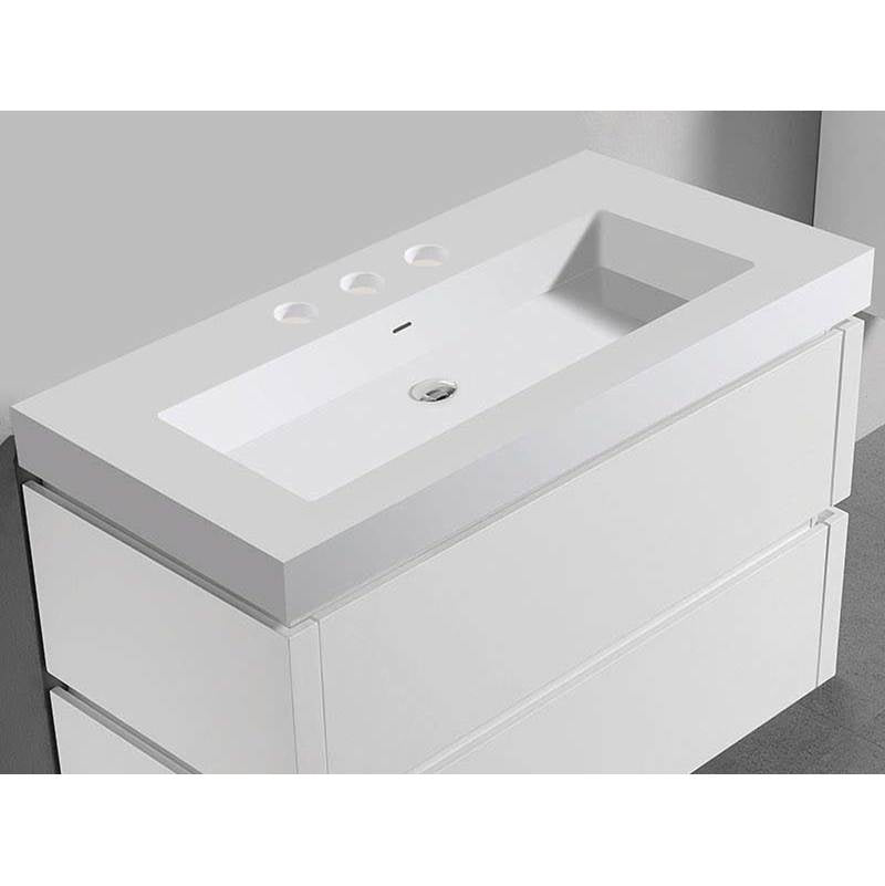 Madeli - Madeli X-Stone Trough Sink, 42'' x 22'' x 4-1/2'', Glossy White, 8'' Widespread Faucet Holes - Glossy White