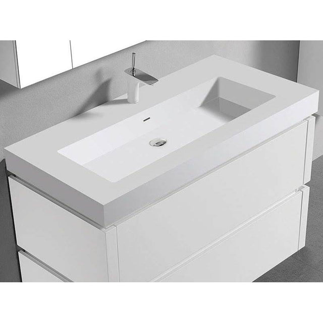 Madeli - Madeli X-Stone Trough Sink, 48'' x 22'' x 4-1/2'', Glossy White, Single Faucet Hole - Glossy White