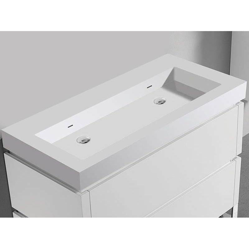 Madeli - Madeli X-Stone Trough Sink, 48'' x 22'' x 4-1/2'', Glossy White, No Faucet Hole - Glossy White