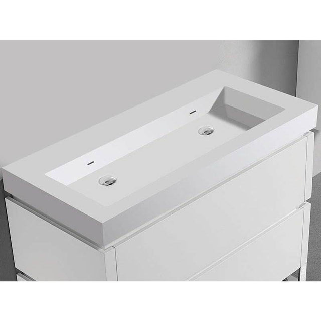 Madeli - Madeli X-Stone Trough Sink, 48'' x 22'' x 4-1/2'', Glossy White, No Faucet Hole - Glossy White
