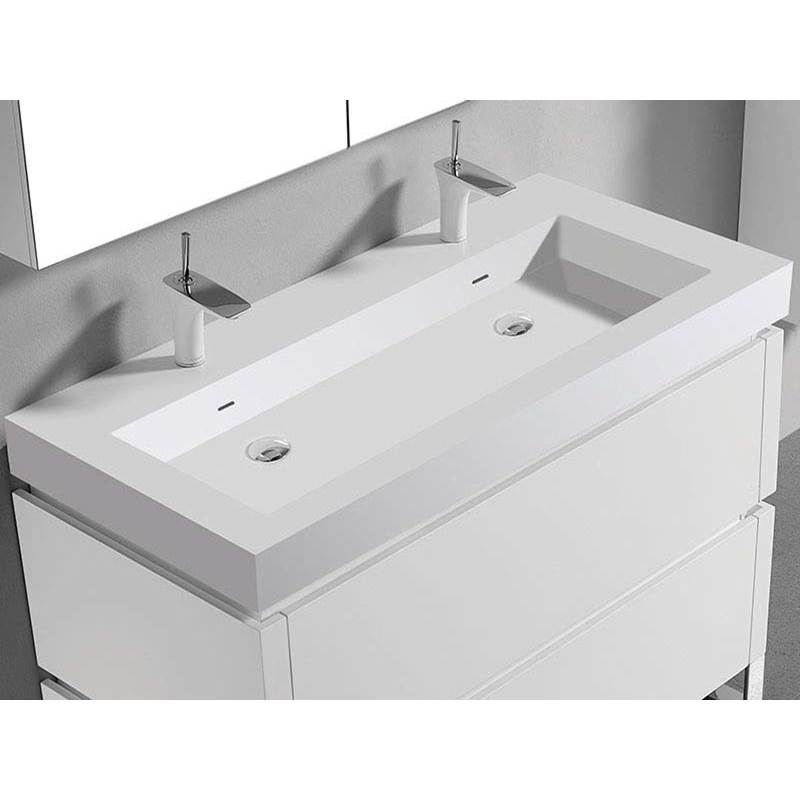 Madeli - Madeli X-Stone Trough Sink, 48'' x 22'' x 4-1/2'', Glossy White, Single Faucet Hole - Glossy White