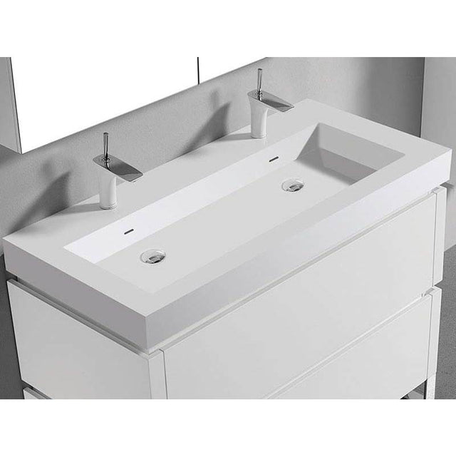 Madeli - Madeli X-Stone Trough Sink, 48'' x 22'' x 4-1/2'', Glossy White, Single Faucet Hole - Glossy White