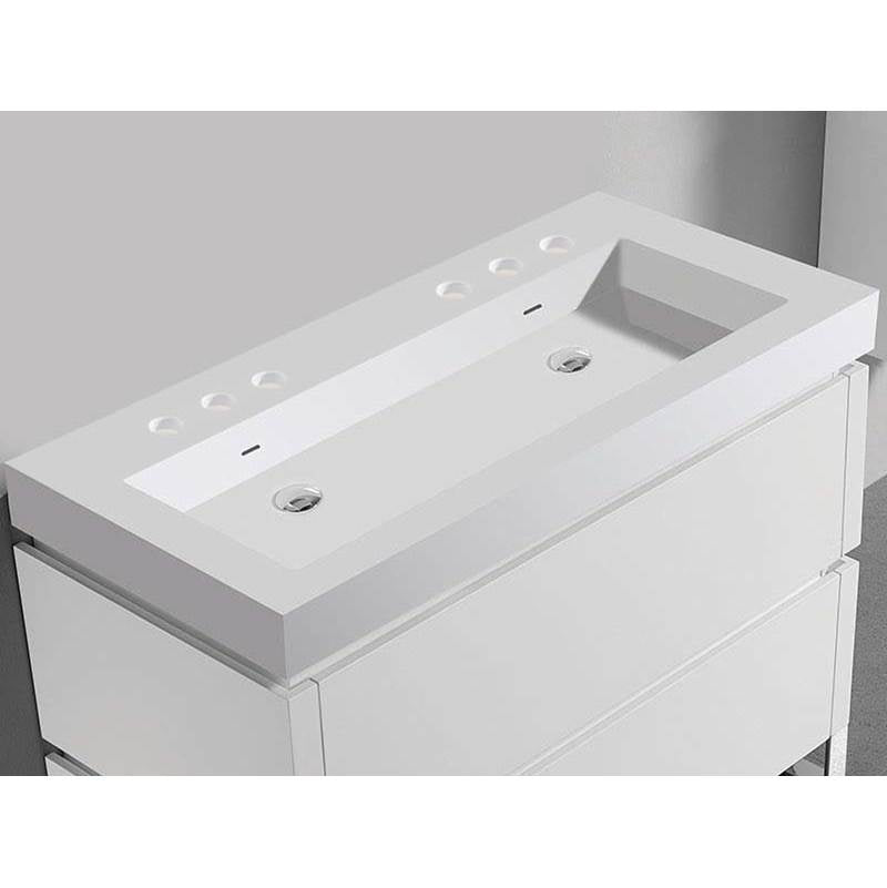 Madeli - Madeli X-Stone Trough Sink, 48'' x 22'' x 4-1/2'', Glossy White, 8'' Widespread Faucet Holes - Glossy White
