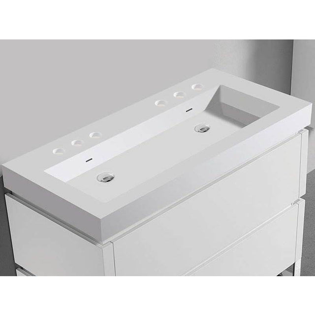 Madeli - Madeli X-Stone Trough Sink, 48'' x 22'' x 4-1/2'', Glossy White, 8'' Widespread Faucet Holes - Glossy White
