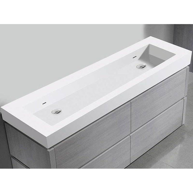 Madeli - Madeli X-Stone Trough Sink, 60'' x 22'' x 4-1/2'', Glossy White, No Faucet Hole - Glossy White
