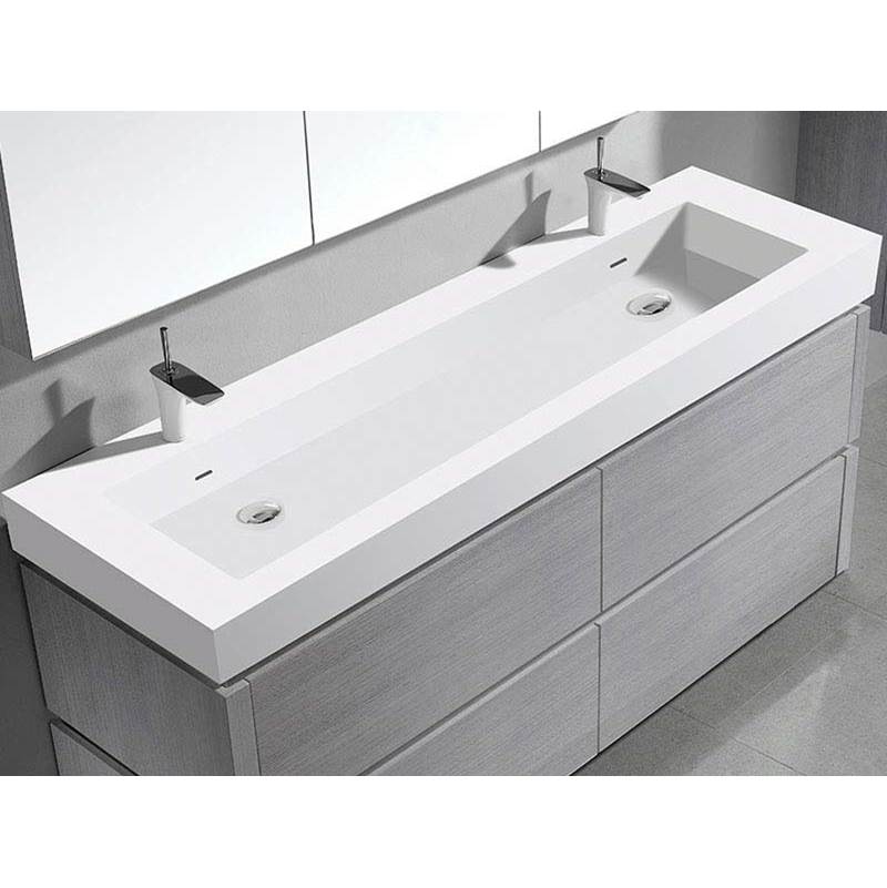 Madeli - Madeli X-Stone Trough Sink, 60'' x 22'' x 4-1/2'', Glossy White, Single Faucet Hole - Glossy White