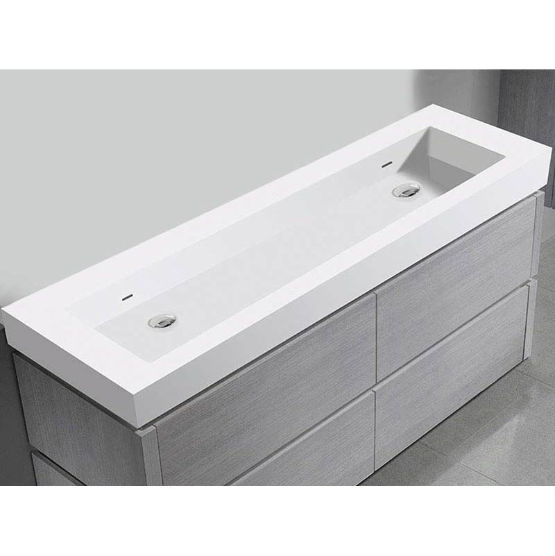 Madeli - Madeli X-Stone Trough Sink, 72'' x 22'' x 4-1/2'', Glossy White, No Faucet Hole - Glossy White