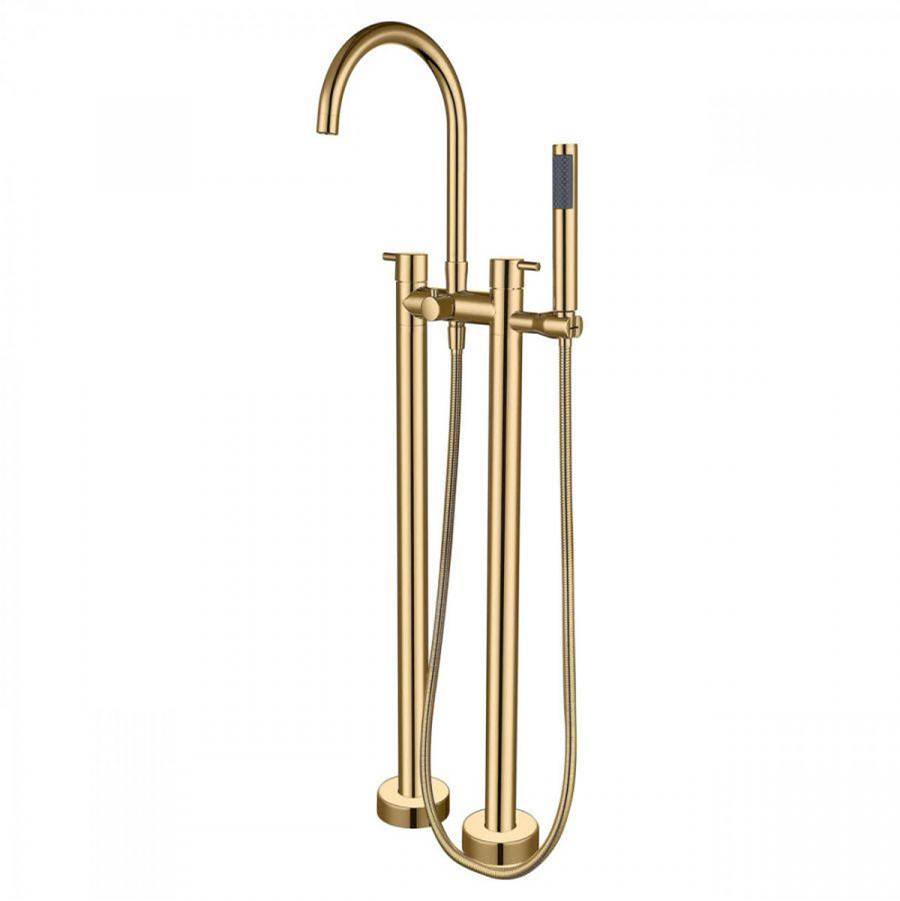 Maidstone - Double Post Freestanding Gooseneck Faucet - Brushed Brass