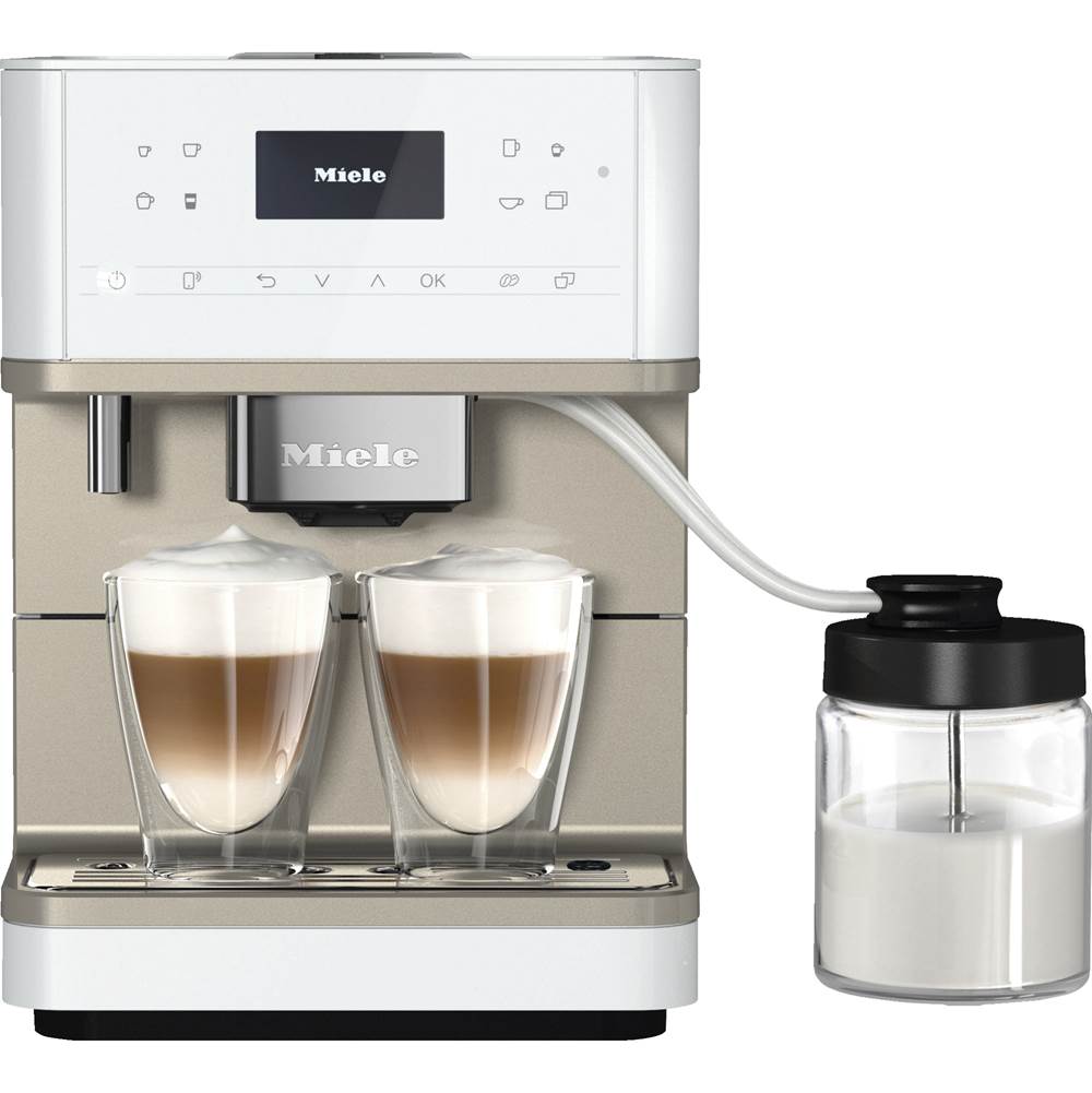 Miele - CM 6360 MilkPerfection Lotus White Countertop Coffee Machine - Lotus White Clean Steel Metallic