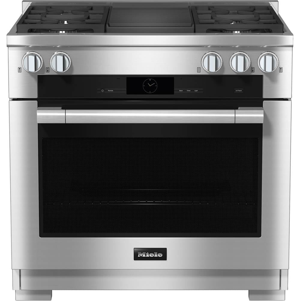 Miele - HR 1935-3 G DF GR - 36'' Duel Fuel Range 4 Burner/Grill MTouch - Clean Touch Steel