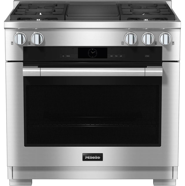 Miele - HR 1935-3 G DF GR - 36'' Duel Fuel Range 4 Burner/Grill MTouch - Clean Touch Steel