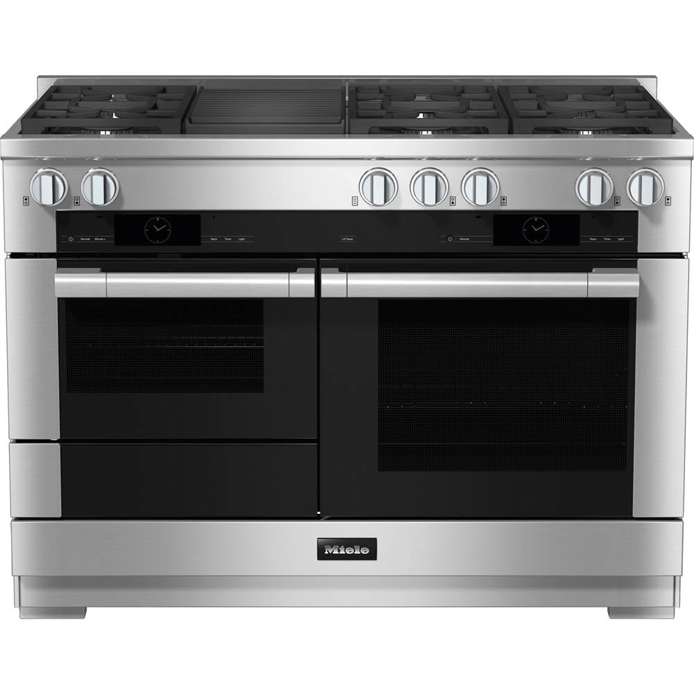 Miele - HR 1955-3 G DF GR - 48'' Duel Fuel Range 6 Burner/Grill MTouch - Clean Touch Steel