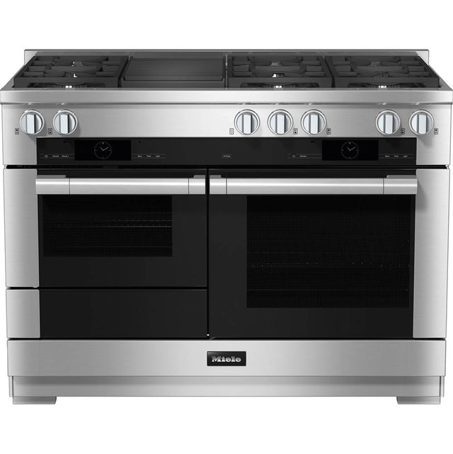 Miele - HR 1955-3 G DF GR - 48'' Duel Fuel Range 6 Burner/Grill MTouch - Clean Touch Steel