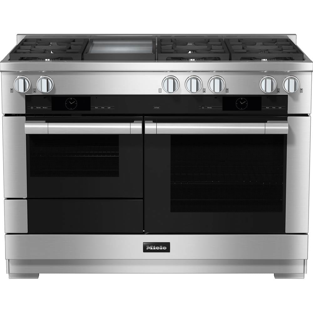 Miele - HR 1956-3 G DF GD - 48'' Duel Fuel Range 6 Burner/Griddle MTouch - Clean Touch Steel