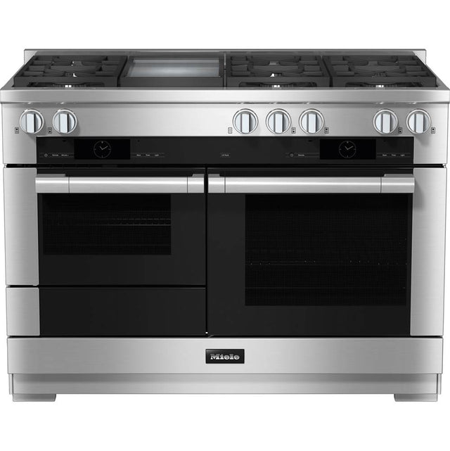 Miele - HR 1956-3 G DF GD - 48'' Duel Fuel Range 6 Burner/Griddle MTouch - Clean Touch Steel