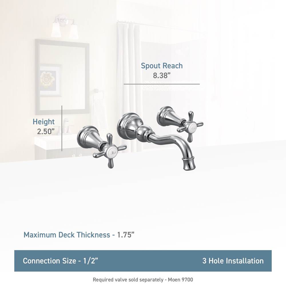 Weymouth 2-Handle Wall Mount High-Arc Bathroom Faucet in Chrome (Valve Sold Separately)