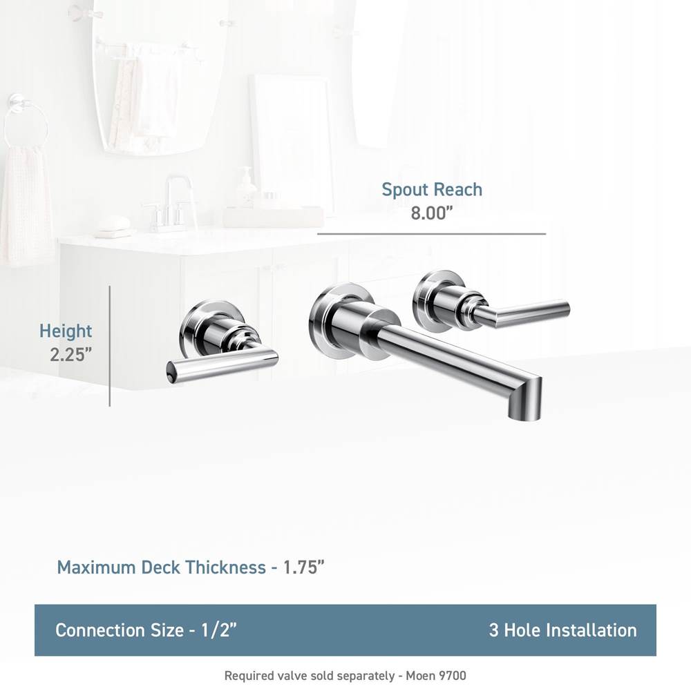 Arris Wall Mount 2-Handle Low-Arc Bathroom Faucet Trim Kit in Chrome (Valve Sold Separately)