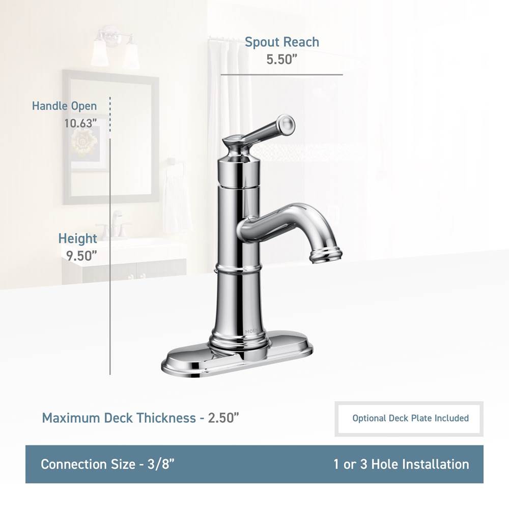 Belfield One-Handle Bathroom Sink Faucet with Drain Assembly and Optional Deckplate, Chrome