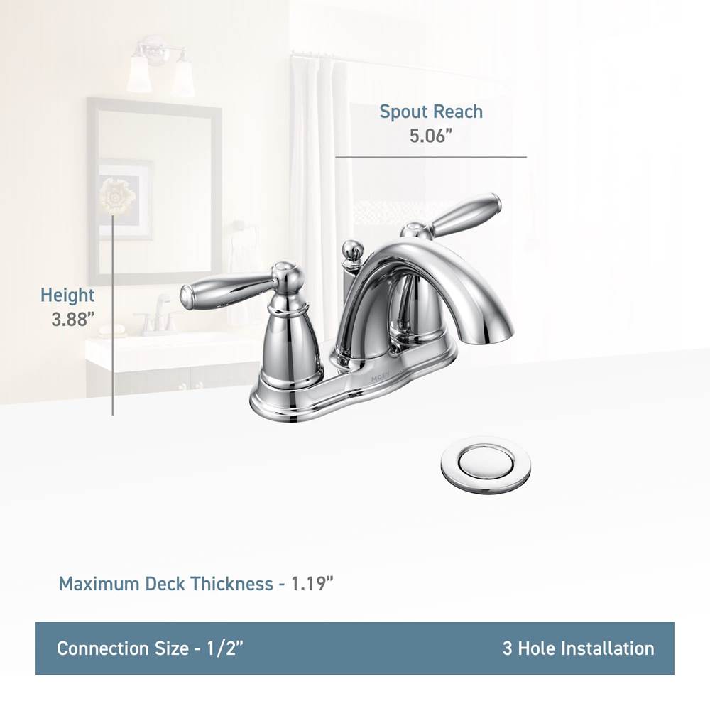 Brantford Two-Handle Low-Arc Centerset Bathroom Faucet with Drain Assembly, Chrome