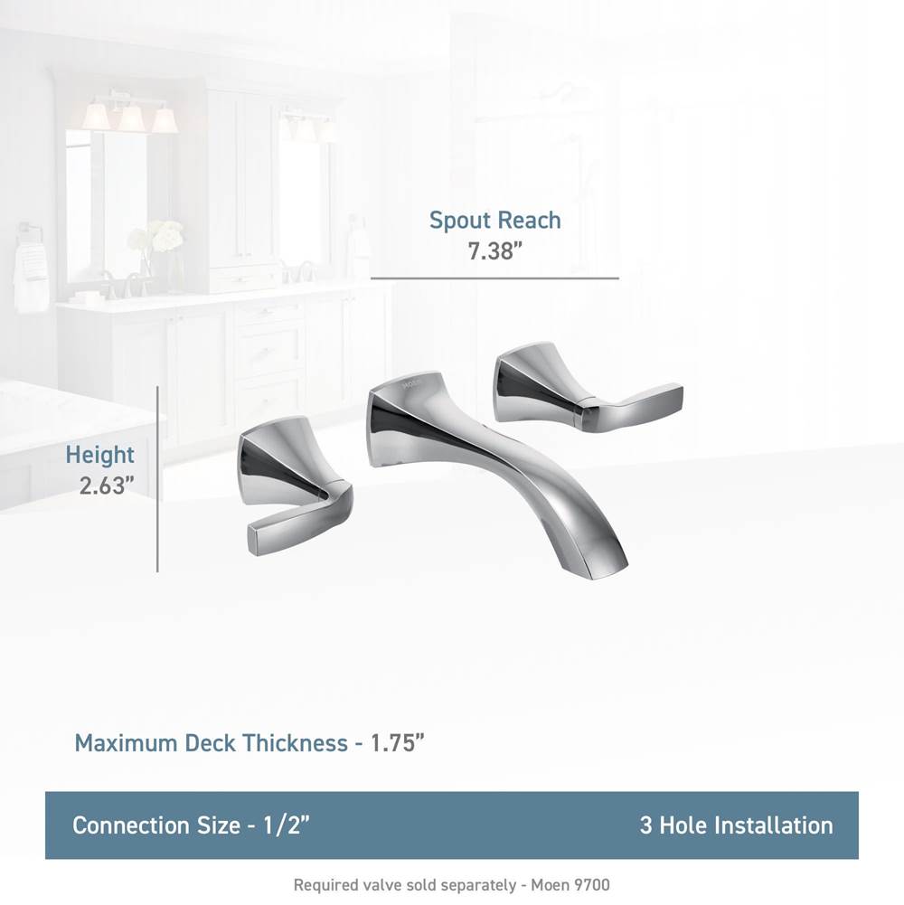 Voss Wall Mount 2-Handle Low-Arc Lavatory Faucet Trim Kit in Chrome (Valve Sold Separately)