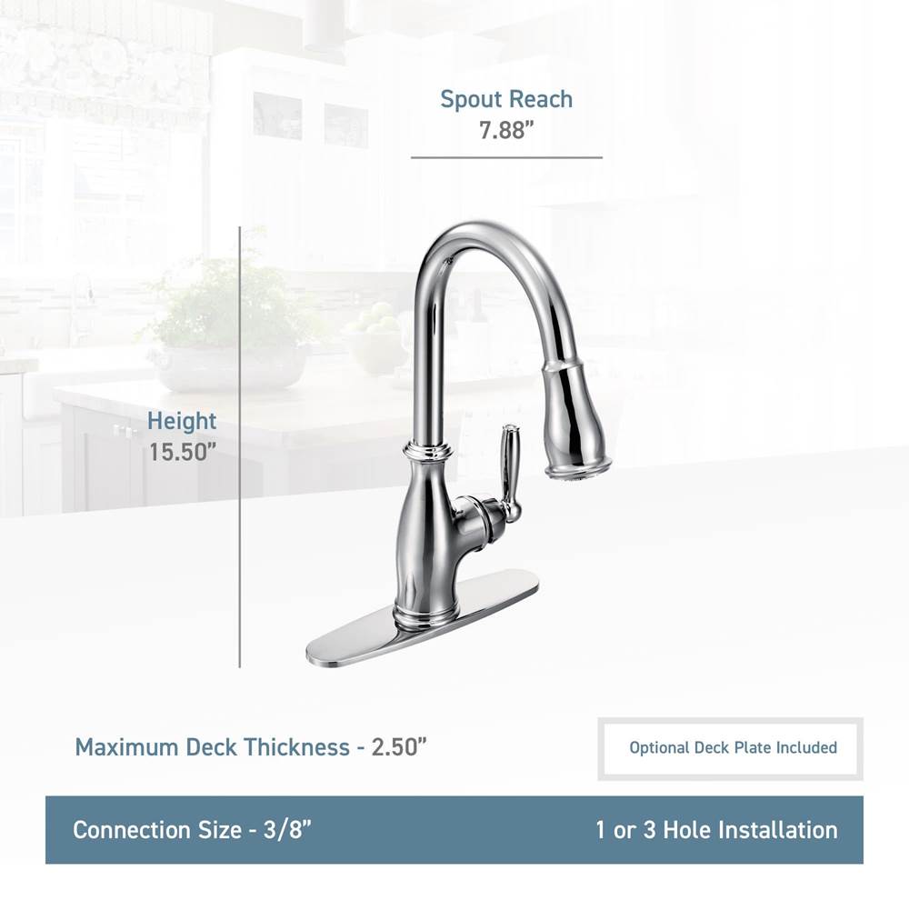 Brantford One-Handle Pulldown Kitchen Faucet Featuring Power Boost and Reflex, Chrome