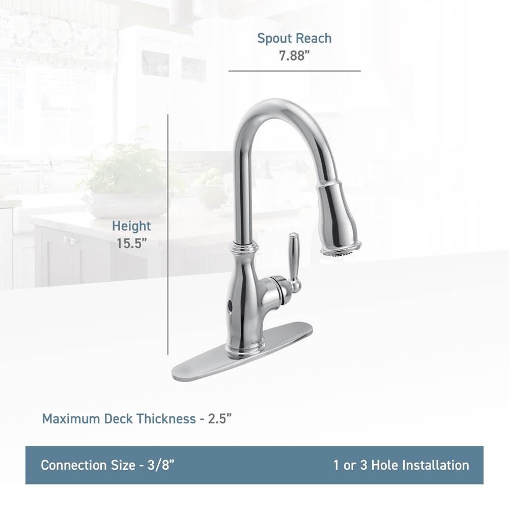 Moen Brantford Motionsense Wave Touchless One-Handle Pulldown Kitchen Faucet Featuring Reflex, Chrome ()