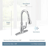 Brantford Smart Faucet Touchless Pull Down Sprayer Kitchen Faucet with Voice Control and Power Boost, Chrome