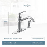 Belfield Traditional One Handle High Arc Kitchen Faucet with Side Spray and Optional Deckplate Included, Chrome