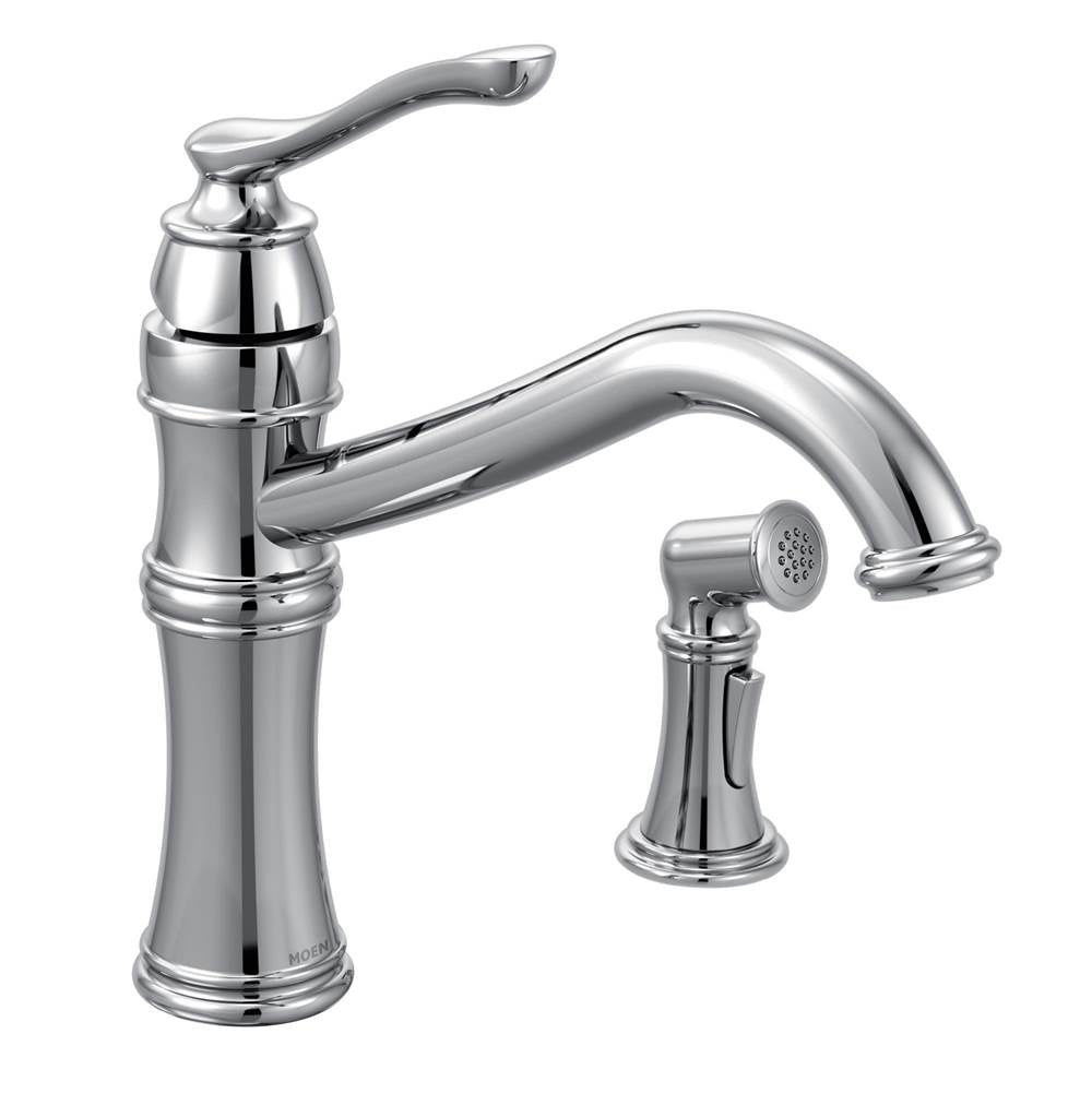 Belfield Traditional One Handle High Arc Kitchen Faucet with Side Spray and Optional Deckplate Included, Chrome
