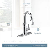 Belfield Smart Faucet Touchless Pull Down Sprayer Kitchen Faucet with Voice Control and Power Boost, Chrome