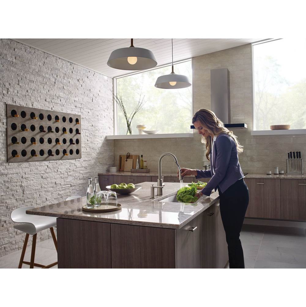 Modern Deck Mounted Kitchen Soap Dispenser with Above the Sink Refillable Bottle, Brushed Gold