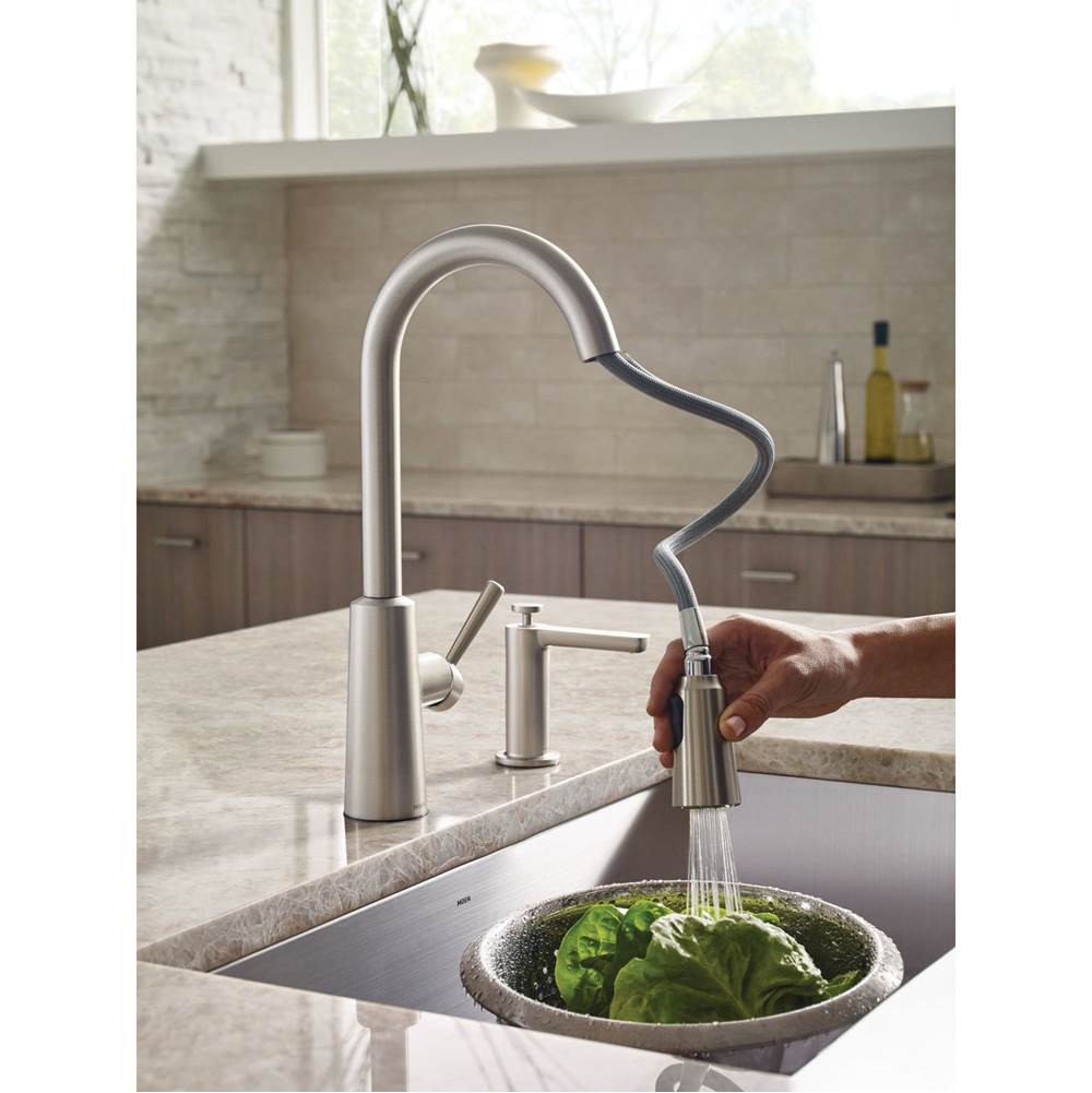 Modern Deck Mounted Kitchen Soap Dispenser with Above the Sink Refillable Bottle, Brushed Gold