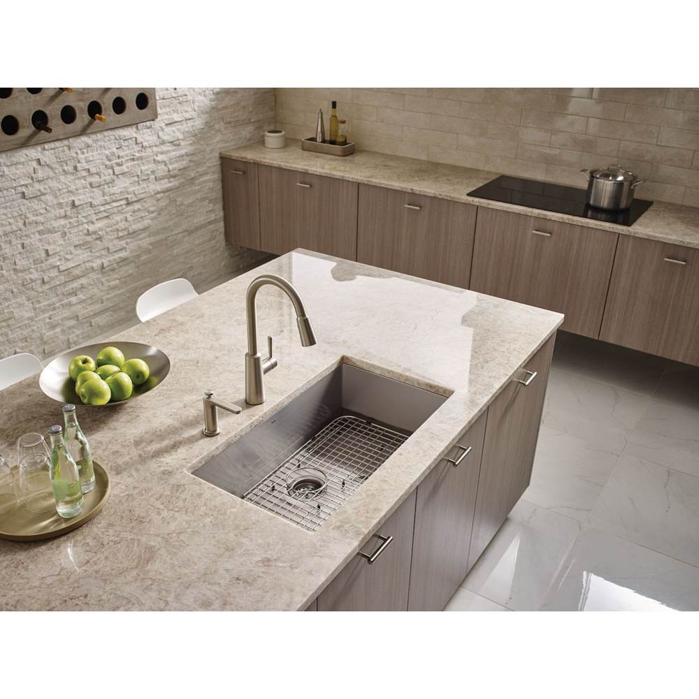 Modern Deck Mounted Kitchen Soap Dispenser with Above the Sink Refillable Bottle, Brushed Gold