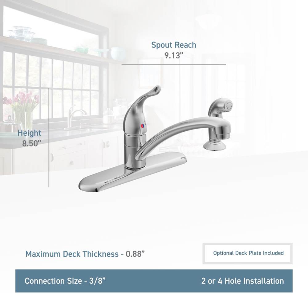 Chateau Single-Handle Standard Kitchen Faucet with Side Sprayer in Chrome